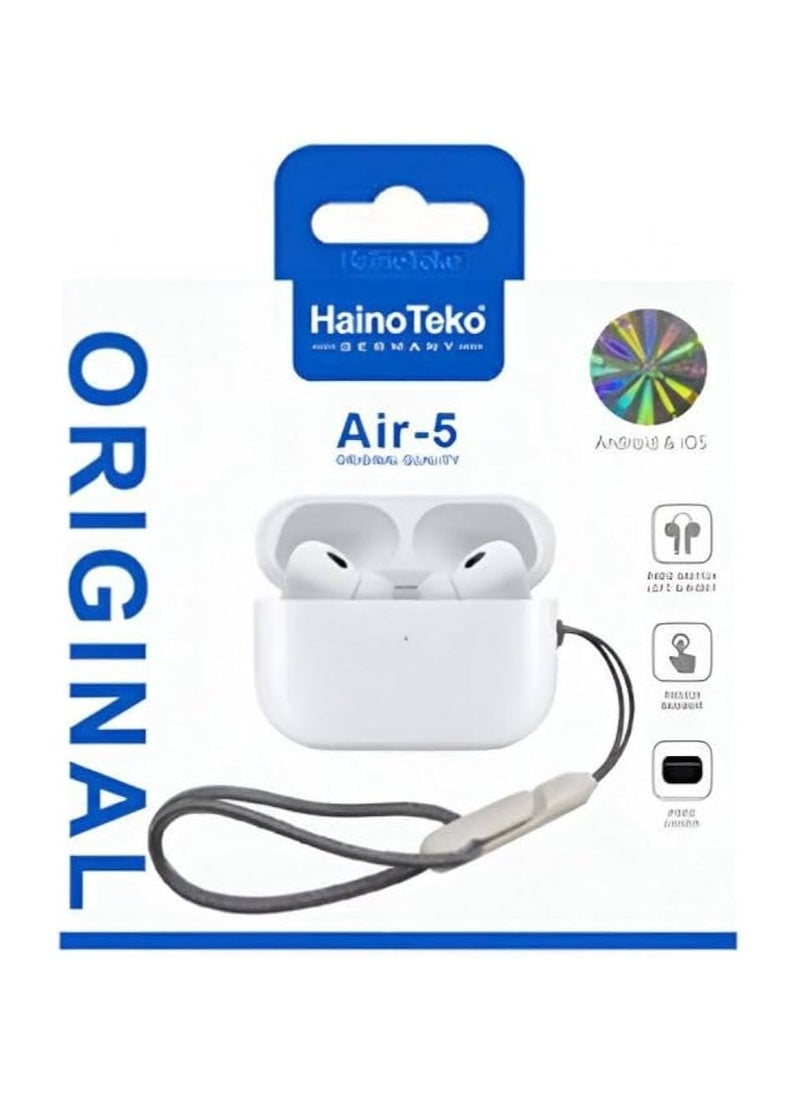 Air 5 Wireless Bluetooth Earphones for Android – True Wireless Stereo (TWS) In-Ear Headphones with Touch Control, Noise Reduction, Fast Pairing & Long Battery Life – Portable Charging Case – Compatible with Android Smartphones & Tablets