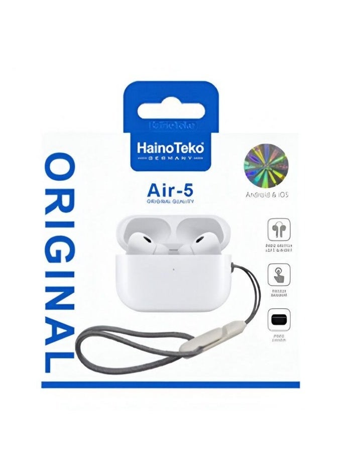 Wireless In-Ear Bluetooth Earphone With Free Silicone Cover & Secure Hook – Original Sound Quality Earbuds Compatible With iOS & Android Devices – White – Lightweight, Noise Isolating, Touch Control, Long Battery Life, Perfect For Music & Calls