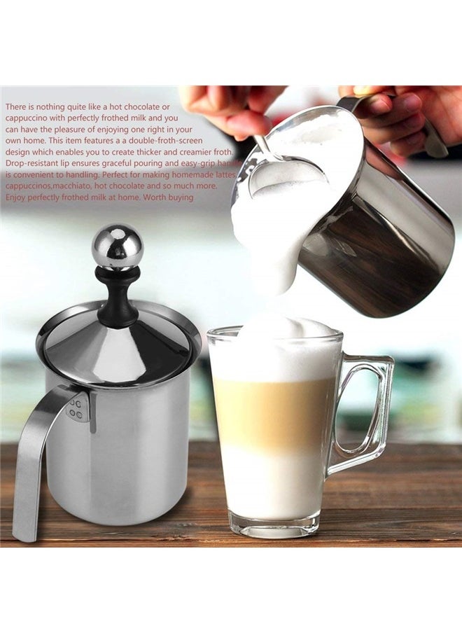 800ml Manual Milk Frother, Stainless Steel Hand Pump Milk Foamer Handheld Milk Frother Pitcher Manual Operated Milk (800ml)
