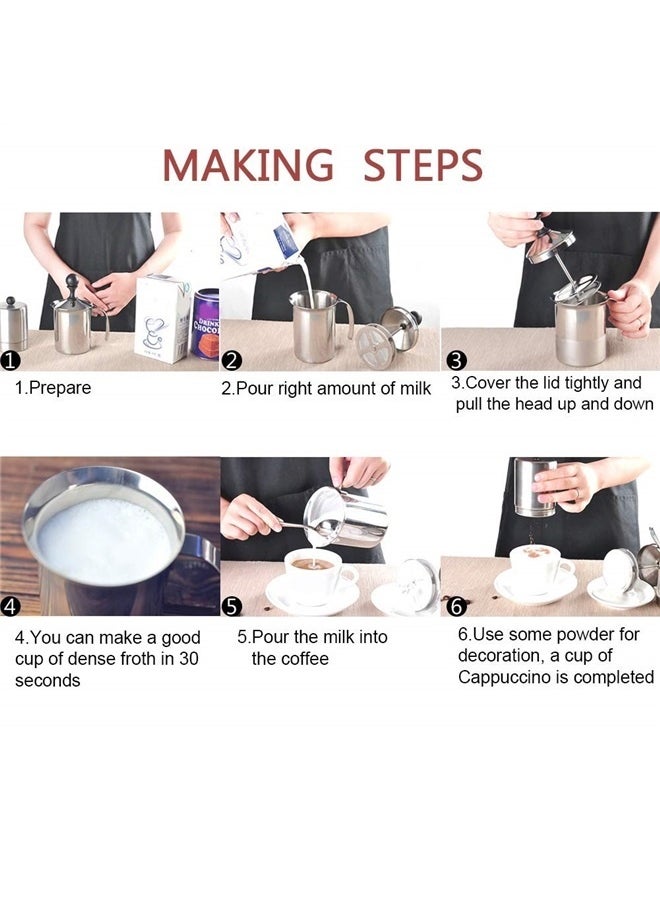 800ml Manual Milk Frother, Stainless Steel Hand Pump Milk Foamer Handheld Milk Frother Pitcher Manual Operated Milk (800ml)