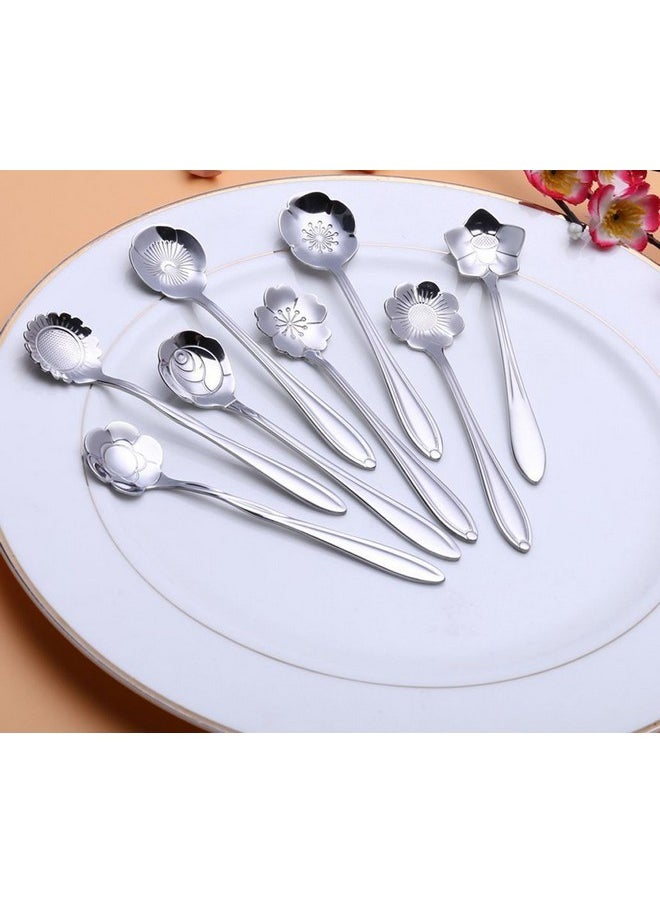 8pc Creative Floral Stainless Steel Spoons Teaspoons Coffee Scoops Tableware Tablespoons for Espresso Tea Coffee Dessert Ice Cream Sugar Appetizers Cake Bistro Tea Party 5 INCH