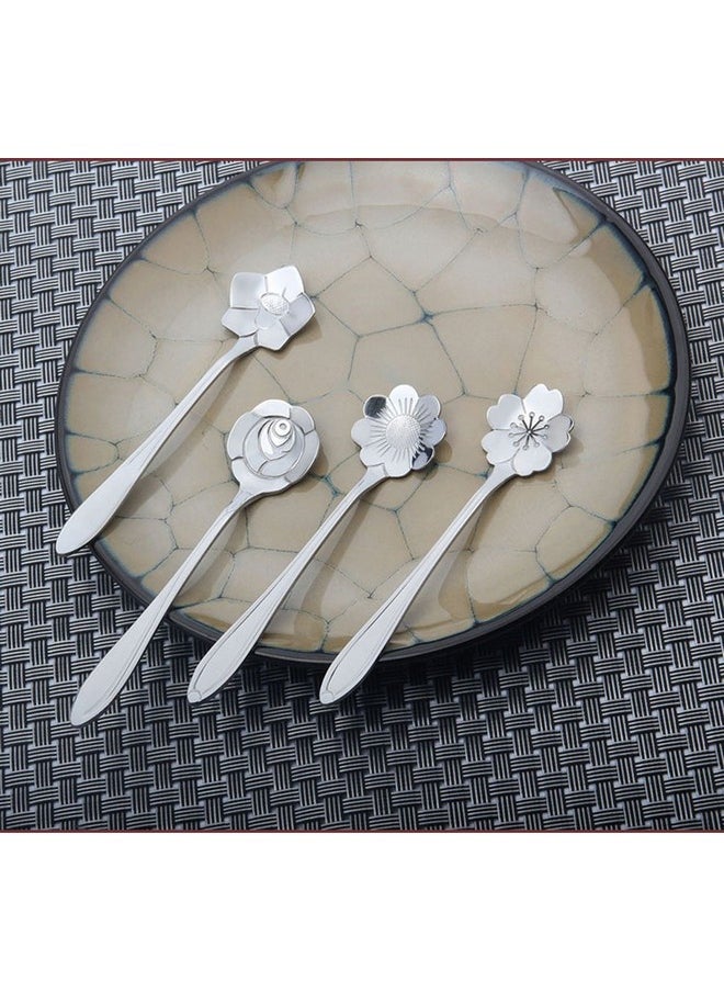 8pc Creative Floral Stainless Steel Spoons Teaspoons Coffee Scoops Tableware Tablespoons for Espresso Tea Coffee Dessert Ice Cream Sugar Appetizers Cake Bistro Tea Party 5 INCH
