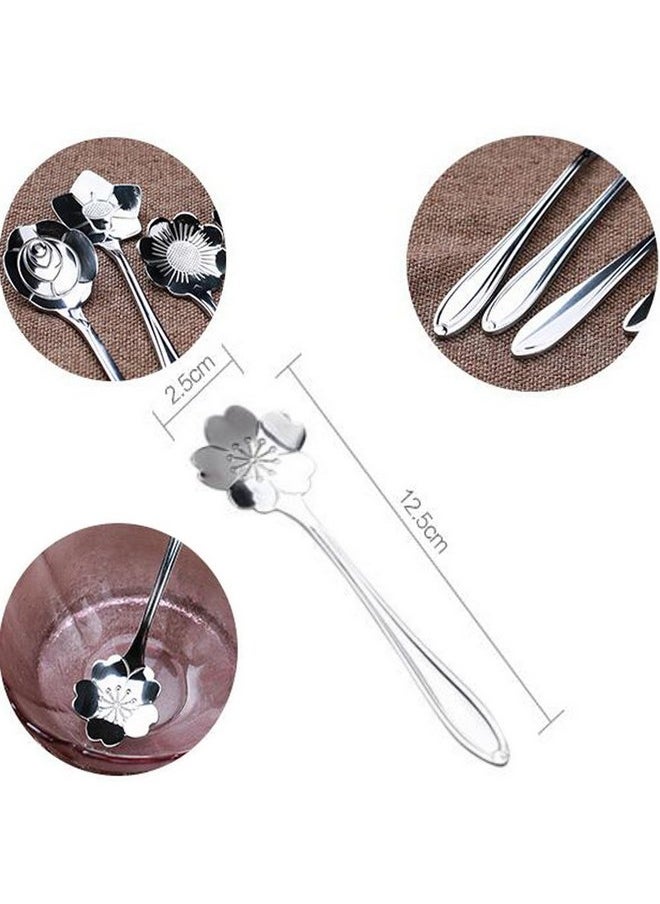 8pc Creative Floral Stainless Steel Spoons Teaspoons Coffee Scoops Tableware Tablespoons for Espresso Tea Coffee Dessert Ice Cream Sugar Appetizers Cake Bistro Tea Party 5 INCH