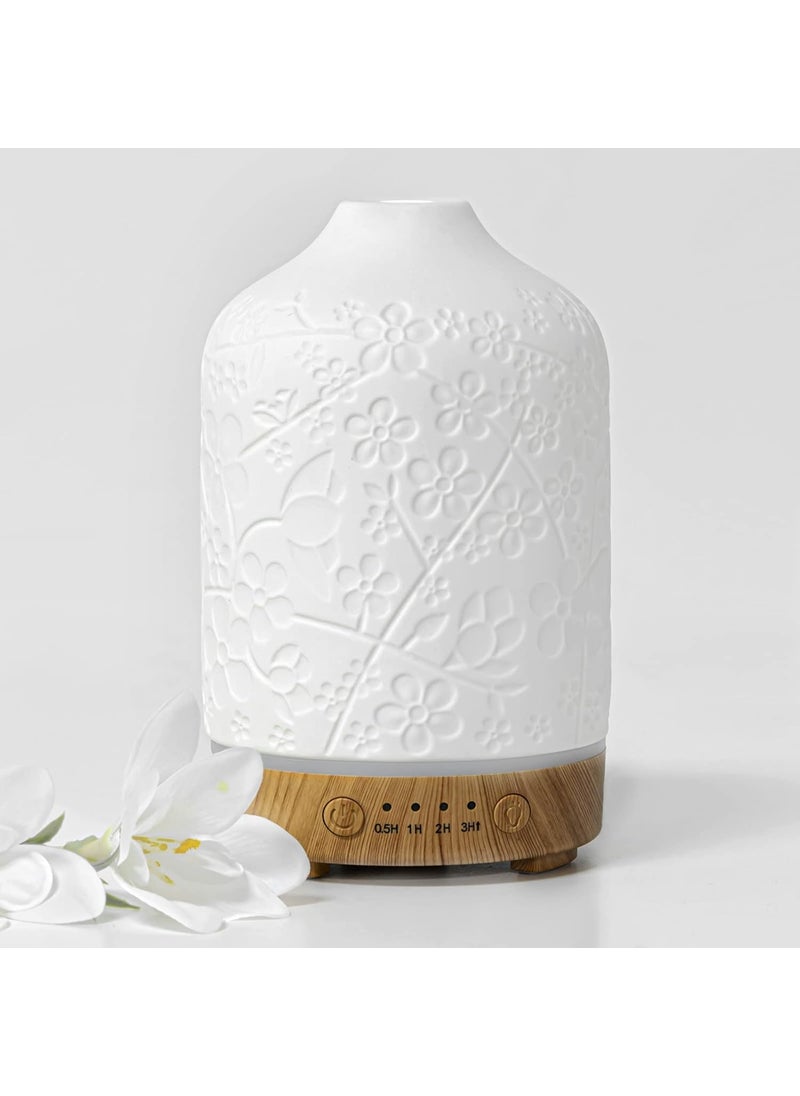 Aromatherapy Essential Oil Diffuser 100ml Ceramic Ultrasonic Aroma Oil Diffuser Humidifier Whisper Quiet Timer Setting 7 LED Colors Changing Lights for Home Office