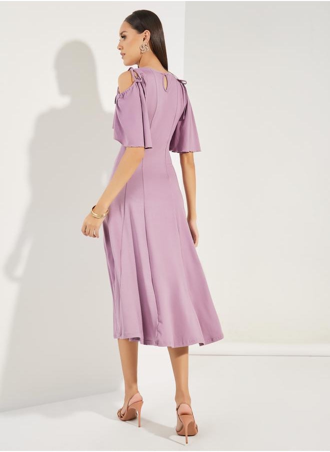 Cold Shoulder Flared Midi Dress