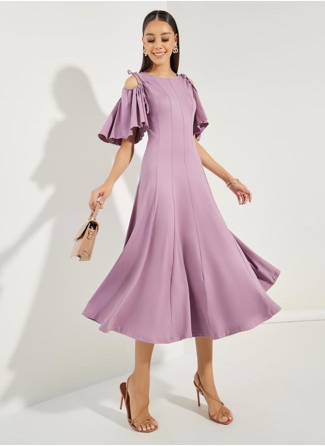 Cold Shoulder Flared Midi Dress