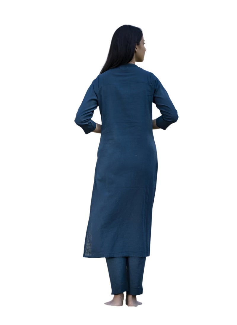 Navy Blue Solid Cotton Casual Kurta for Everyday Wear