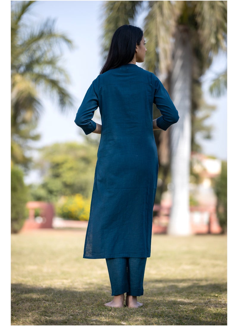 Navy Blue Solid Cotton Casual Kurta for Everyday Wear