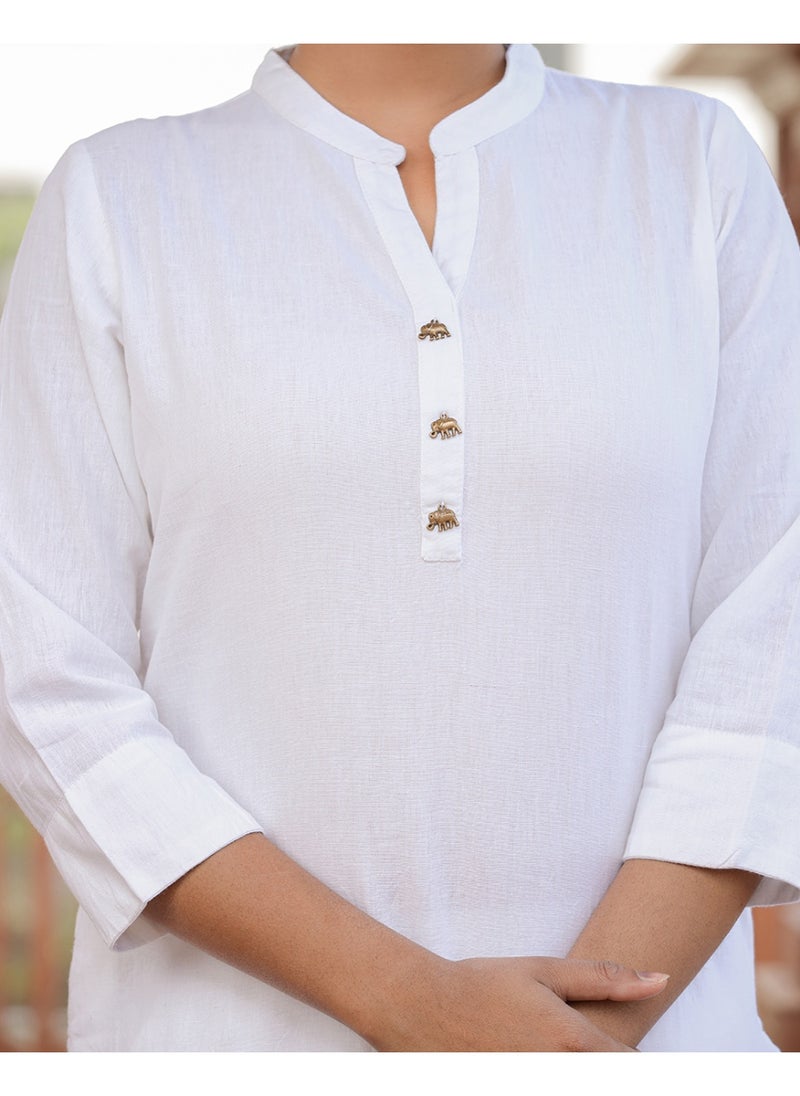 White Solid Cotton Kurta Set for Daily Comfort & Style