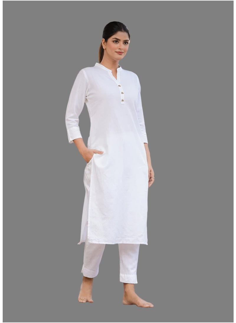 White Solid Cotton Kurta Set for Daily Comfort & Style