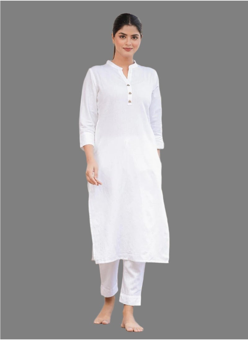 White Solid Cotton Kurta Set for Daily Comfort & Style