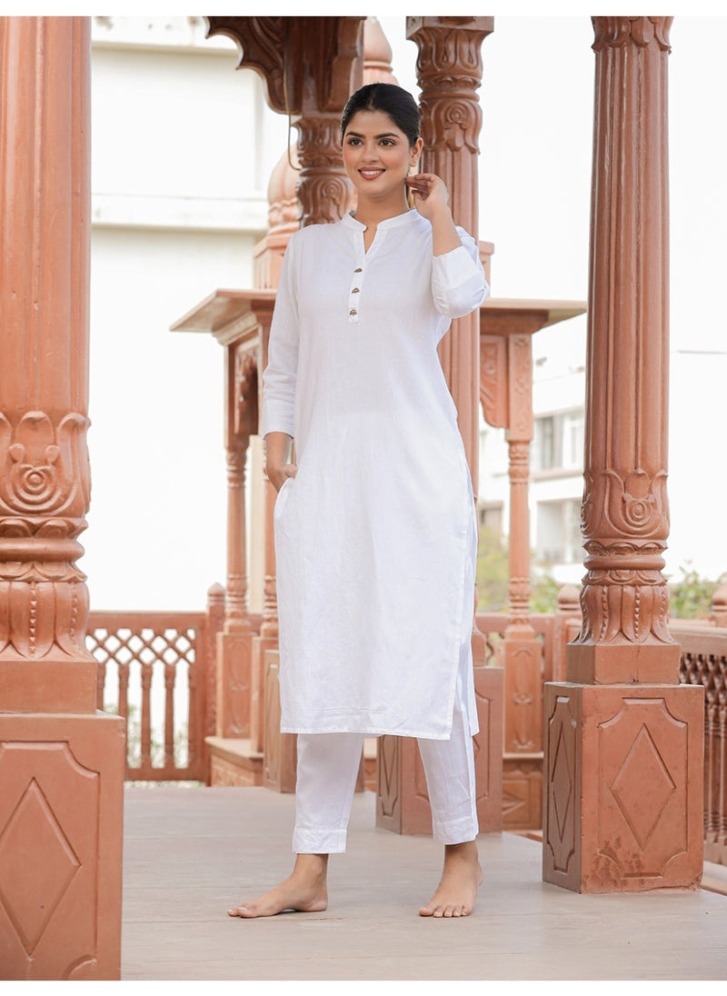 White Solid Cotton Kurta Set for Daily Comfort & Style