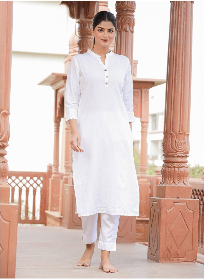 White Solid Cotton Kurta Set for Daily Comfort & Style