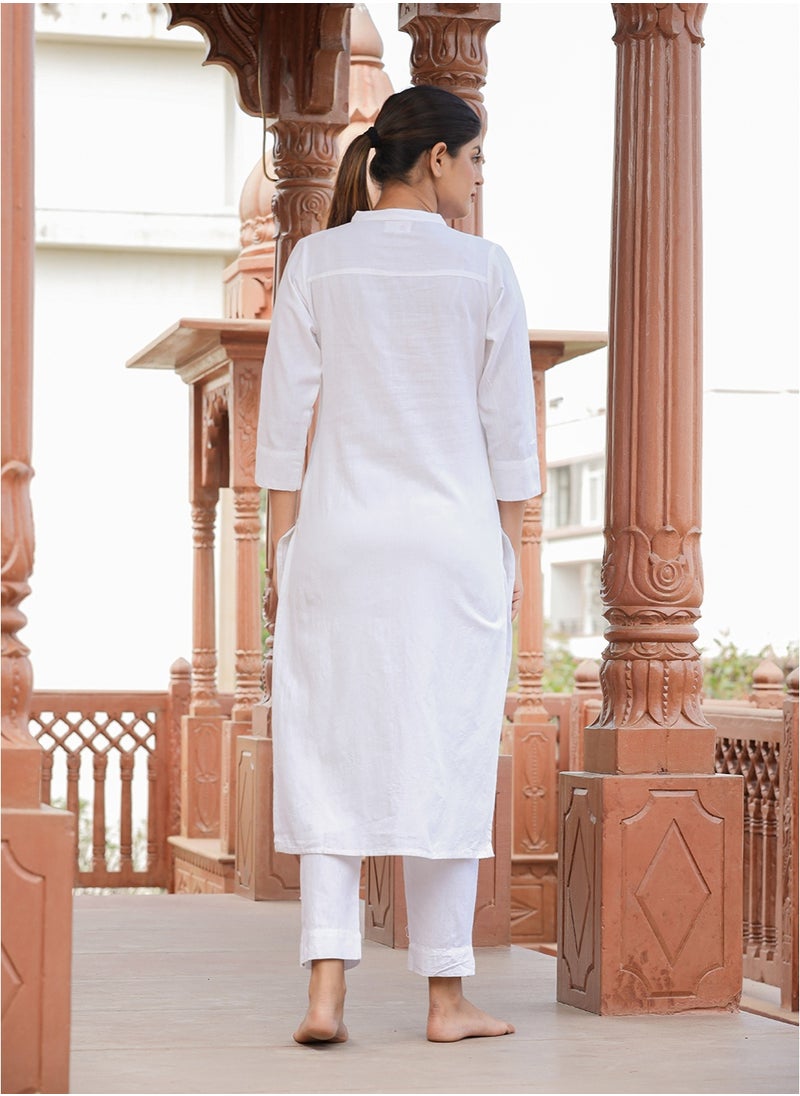 White Solid Cotton Kurta Set for Daily Comfort & Style