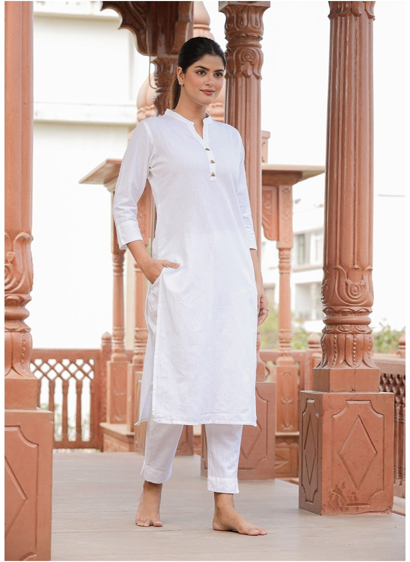 White Solid Cotton Kurta Set for Daily Comfort & Style