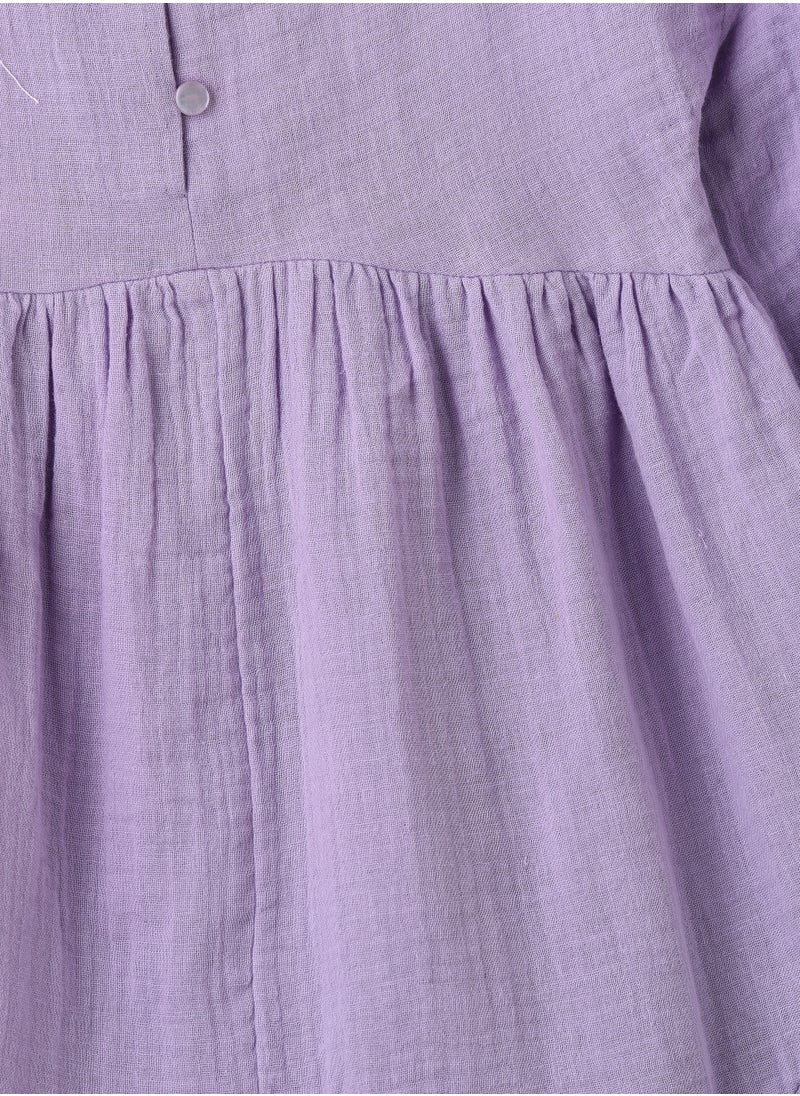 Girls Lilac Embroidered Long Sleeve Dress