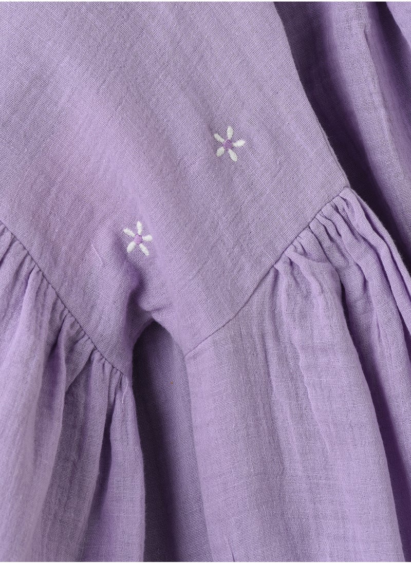 Girls Lilac Embroidered Long Sleeve Dress
