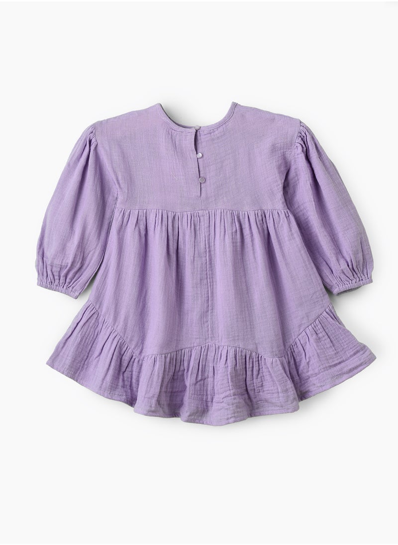 Girls Lilac Embroidered Long Sleeve Dress