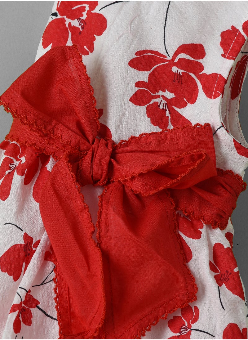 Girls Red Floral Sleeveless Bubble Dress