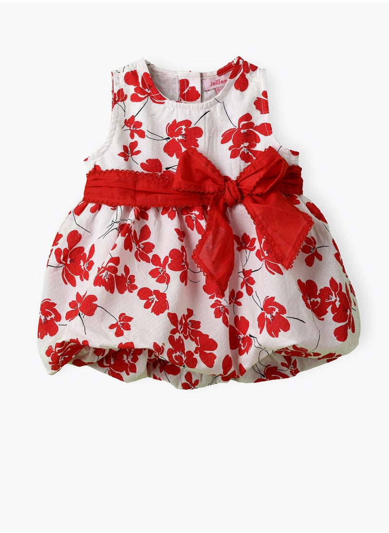 Girls Red Floral Sleeveless Bubble Dress