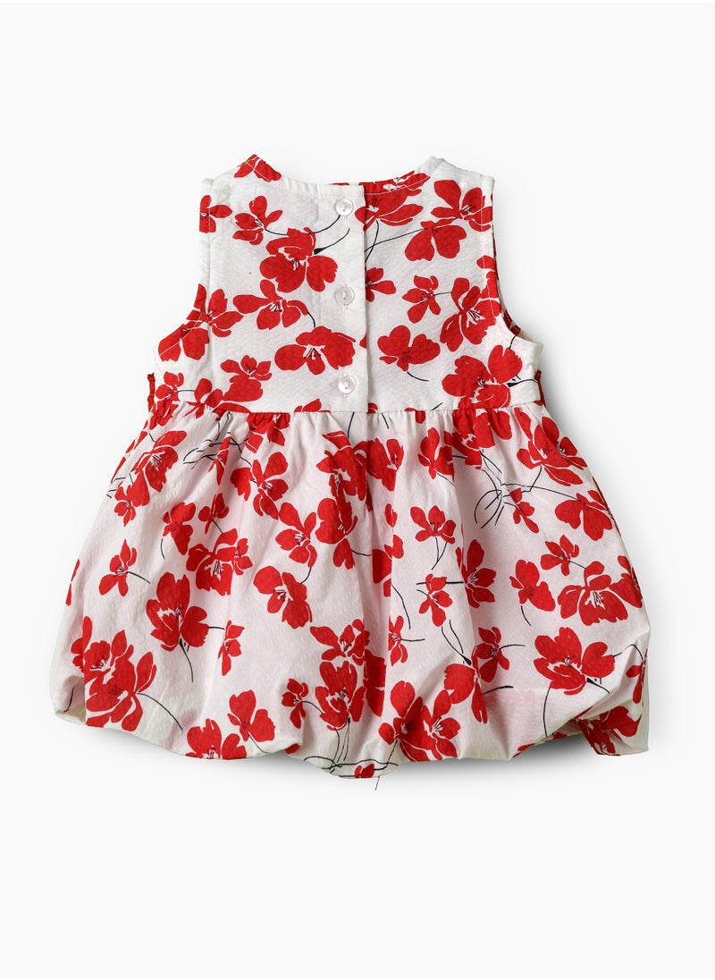 Girls Red Floral Sleeveless Bubble Dress