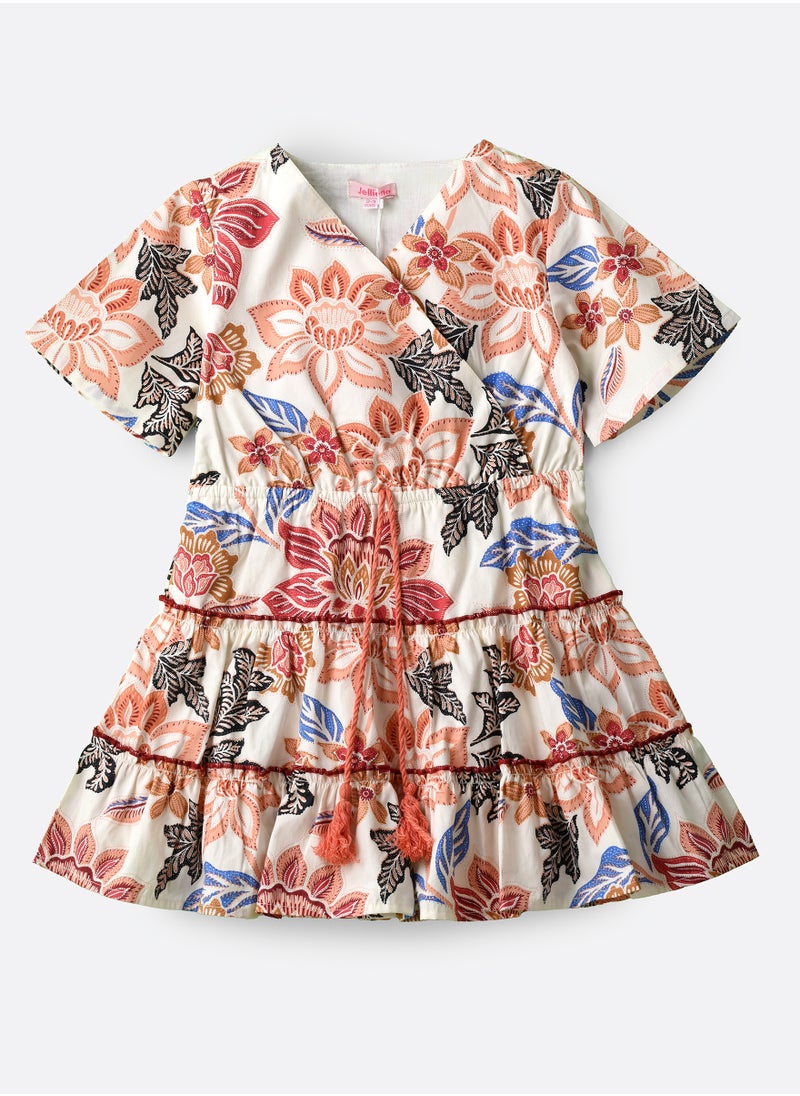 Girls Boho Floral Tiered Wrap Dress