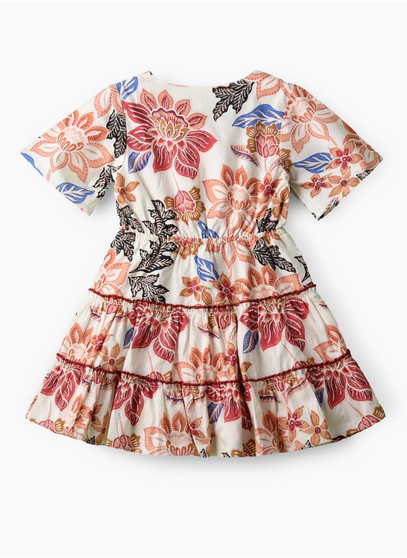 Girls Boho Floral Tiered Wrap Dress