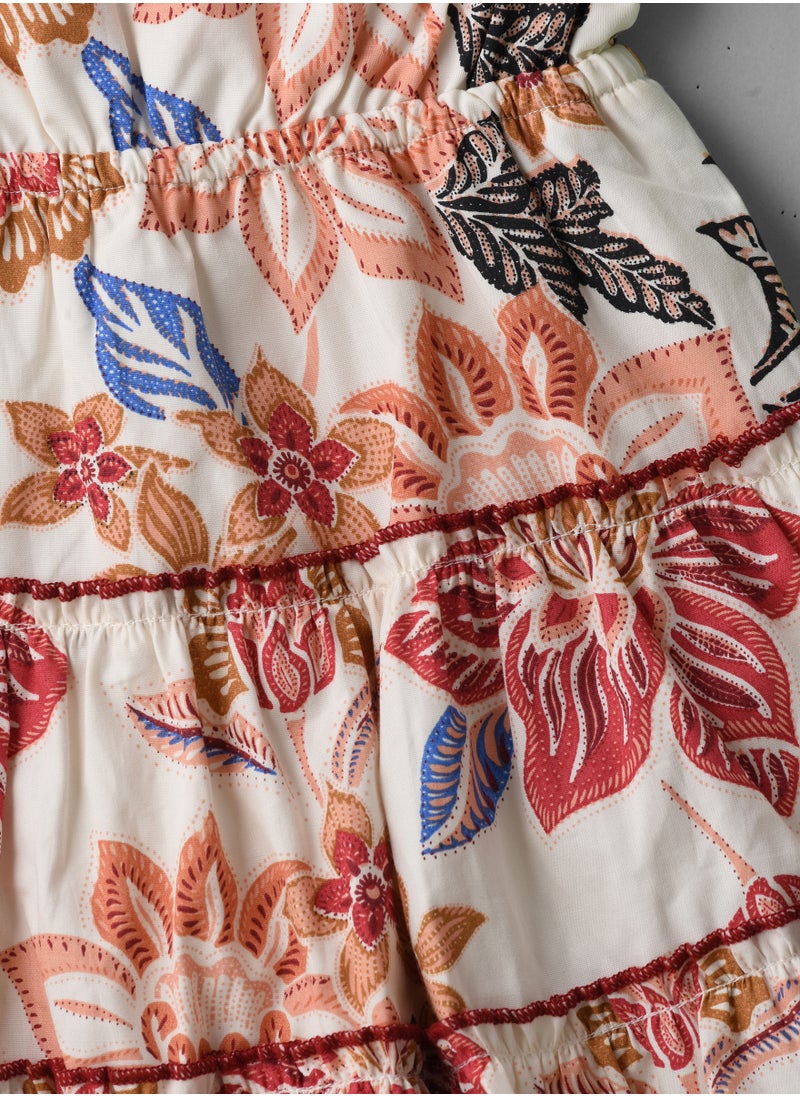 Girls Boho Floral Tiered Wrap Dress