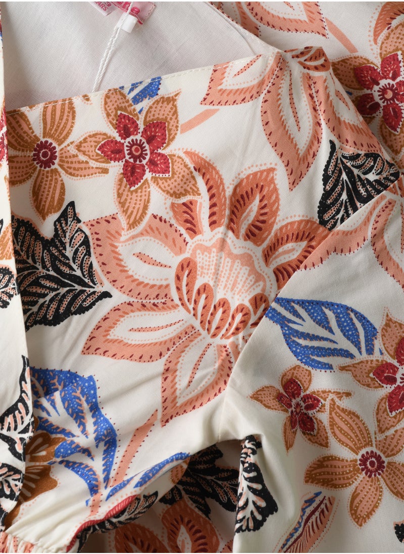Girls Boho Floral Tiered Wrap Dress