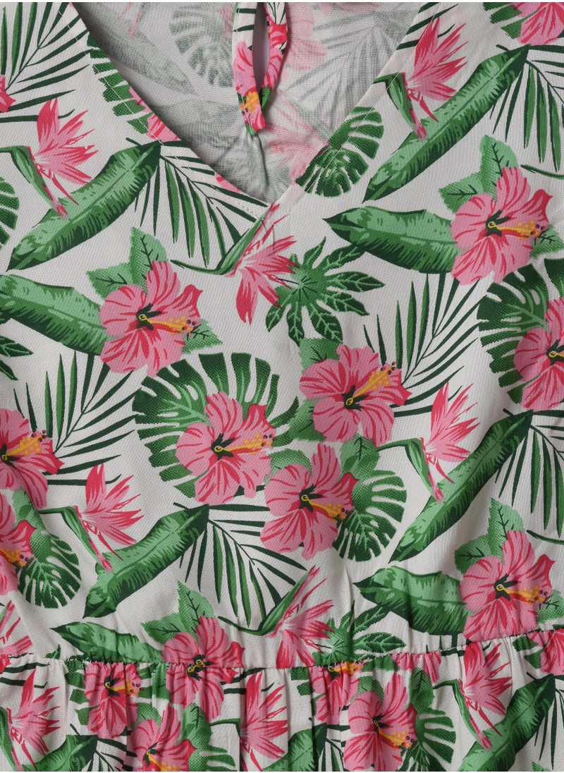 Girls Woven Viscose Tropical Floral Dress