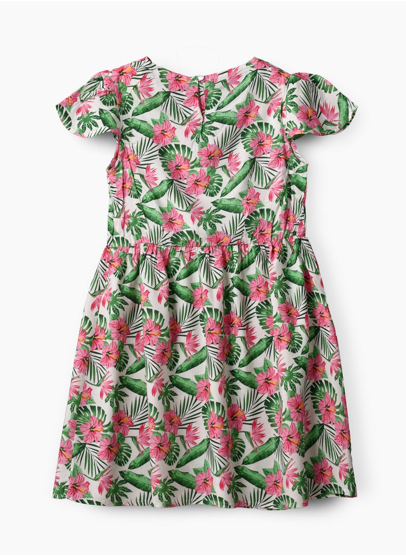 Girls Woven Viscose Tropical Floral Dress