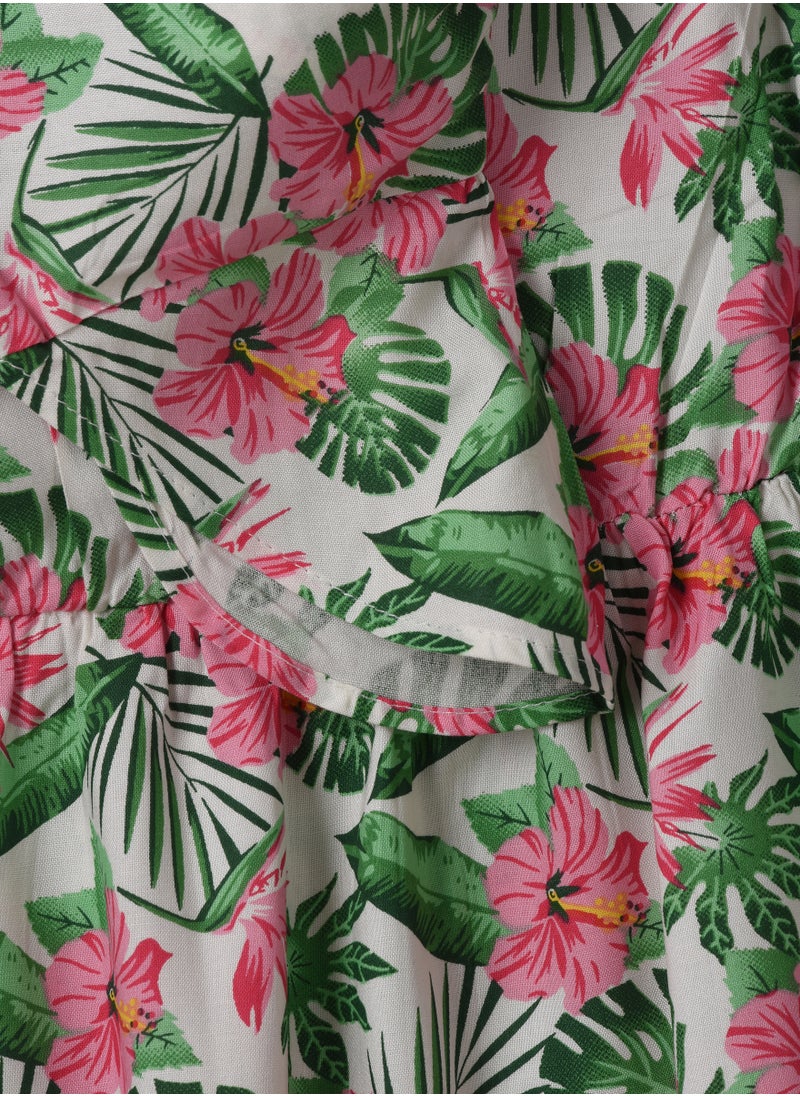 Girls Woven Viscose Tropical Floral Dress