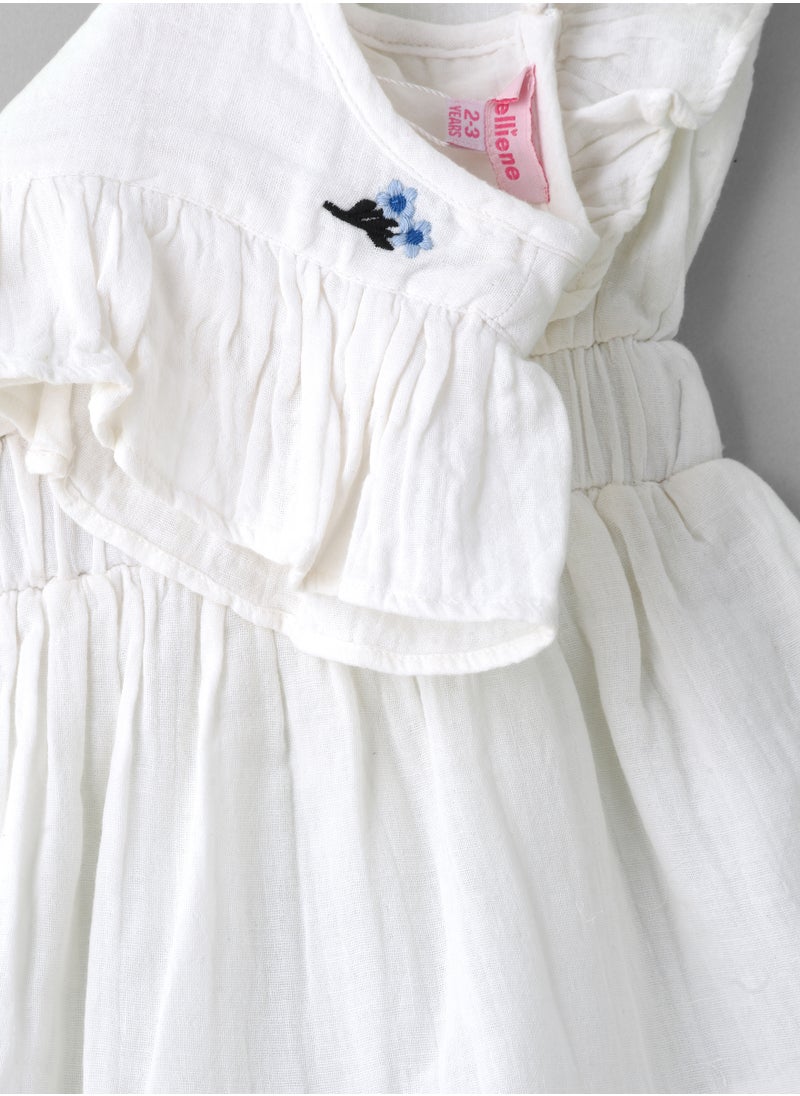 Girls White Embroidered Ruffle Dress