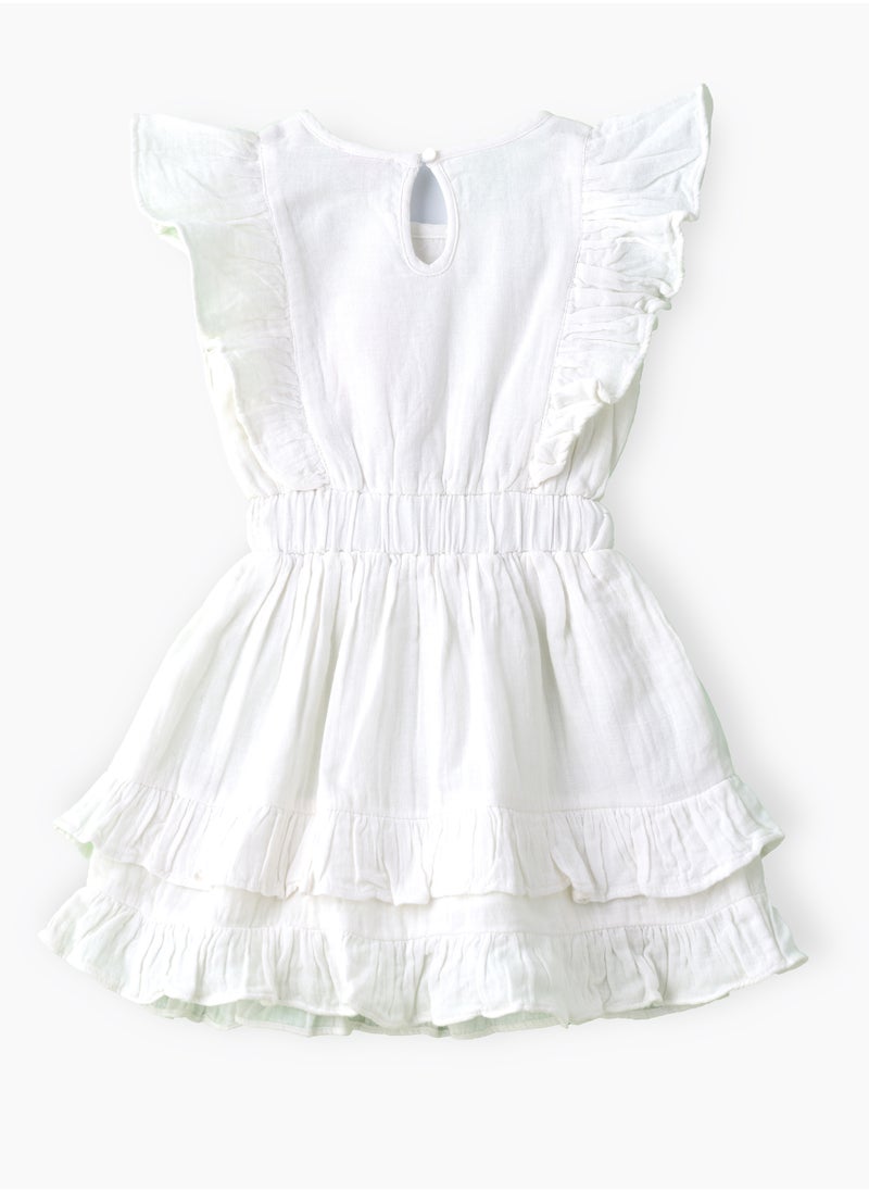 Girls White Embroidered Ruffle Dress