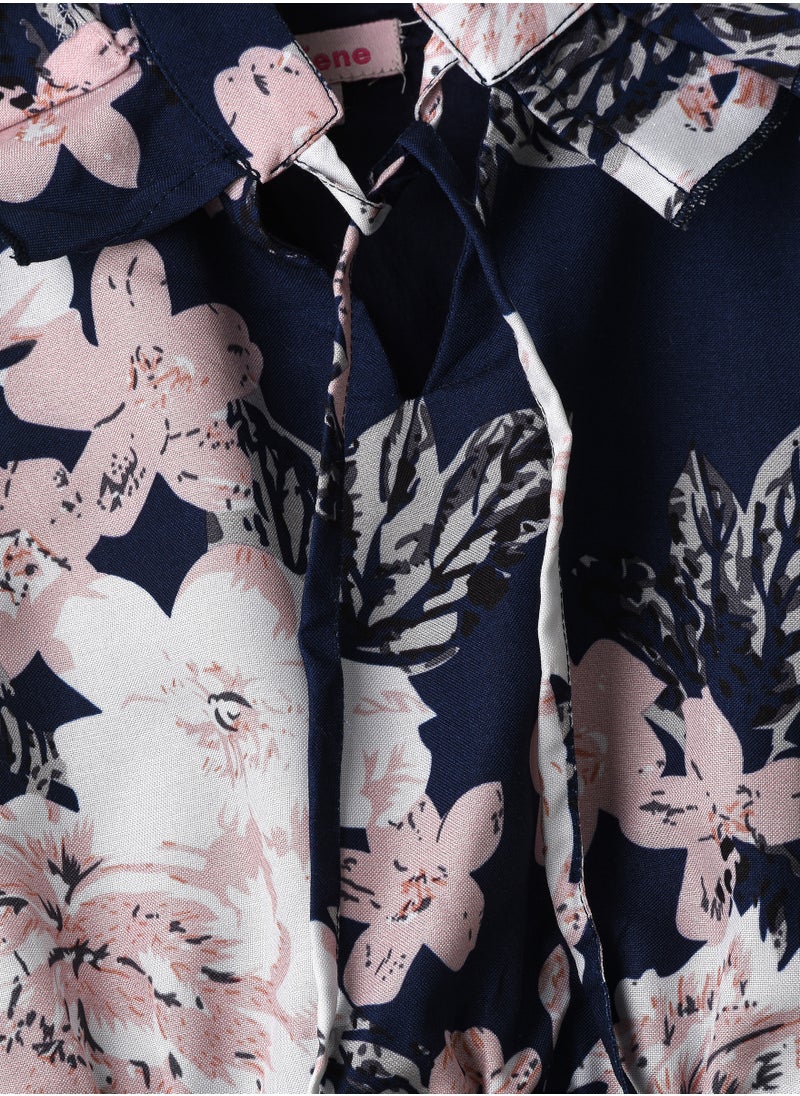 Girls Navy Floral Tiered Party Dress