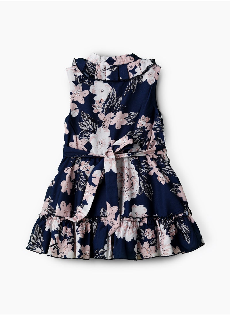 Girls Navy Floral Tiered Party Dress