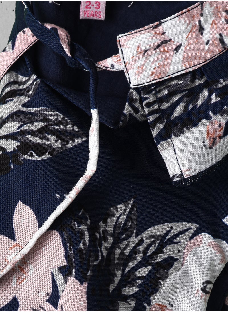 Girls Navy Floral Tiered Party Dress