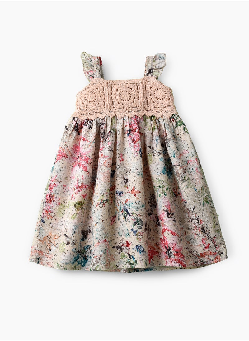 Girls Boho Crochet Yoke Sleeveless Dress