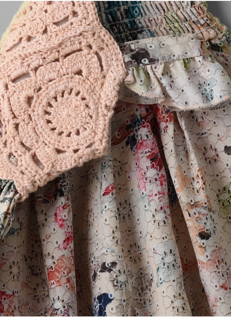 Girls Boho Crochet Yoke Sleeveless Dress