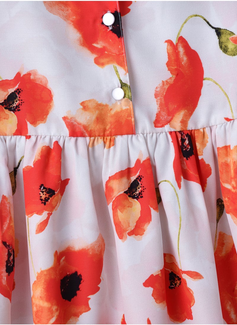 Girls Poppy Floral Button Front Dress