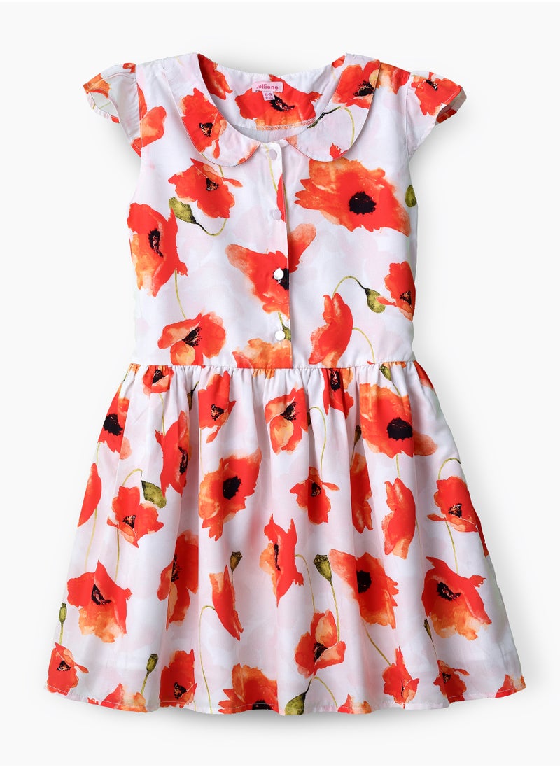 Girls Poppy Floral Button Front Dress