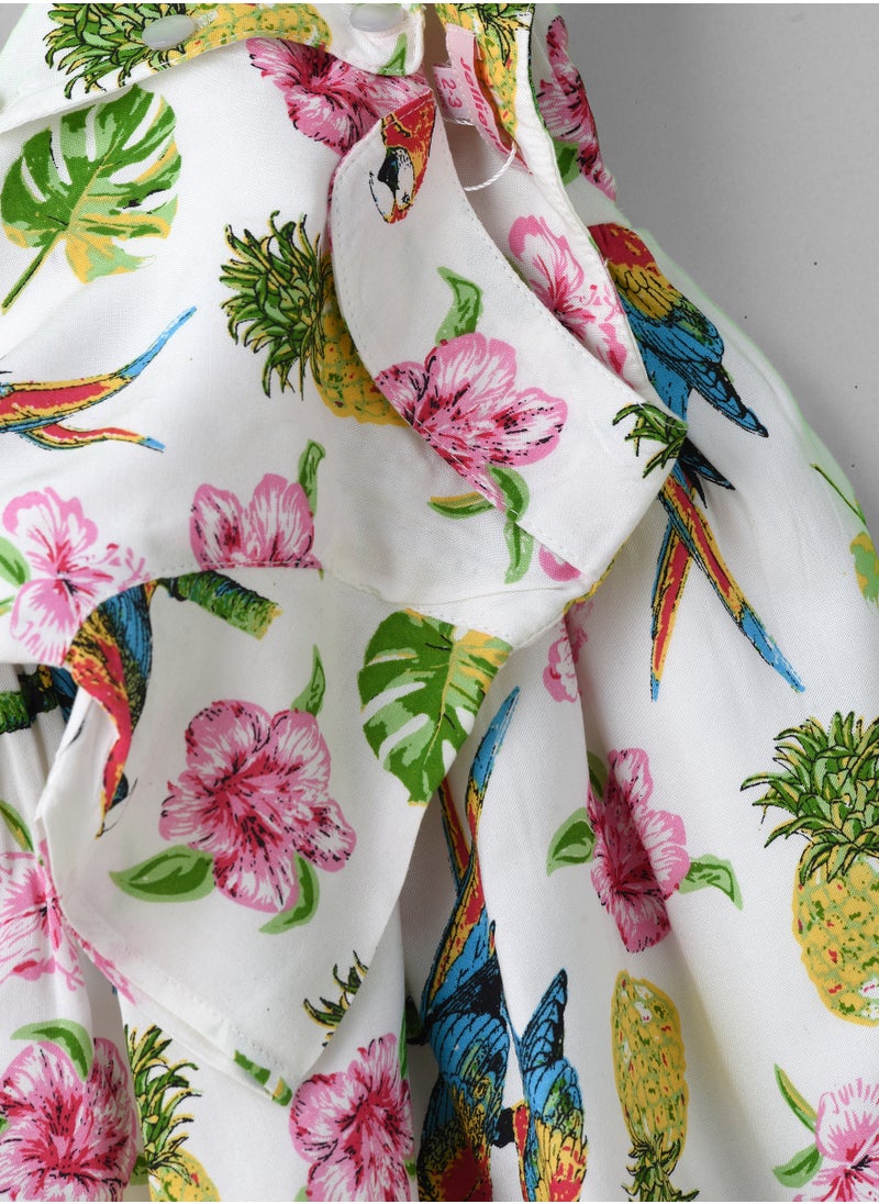 Girls Tropical Print Short Sleeve Party Dress