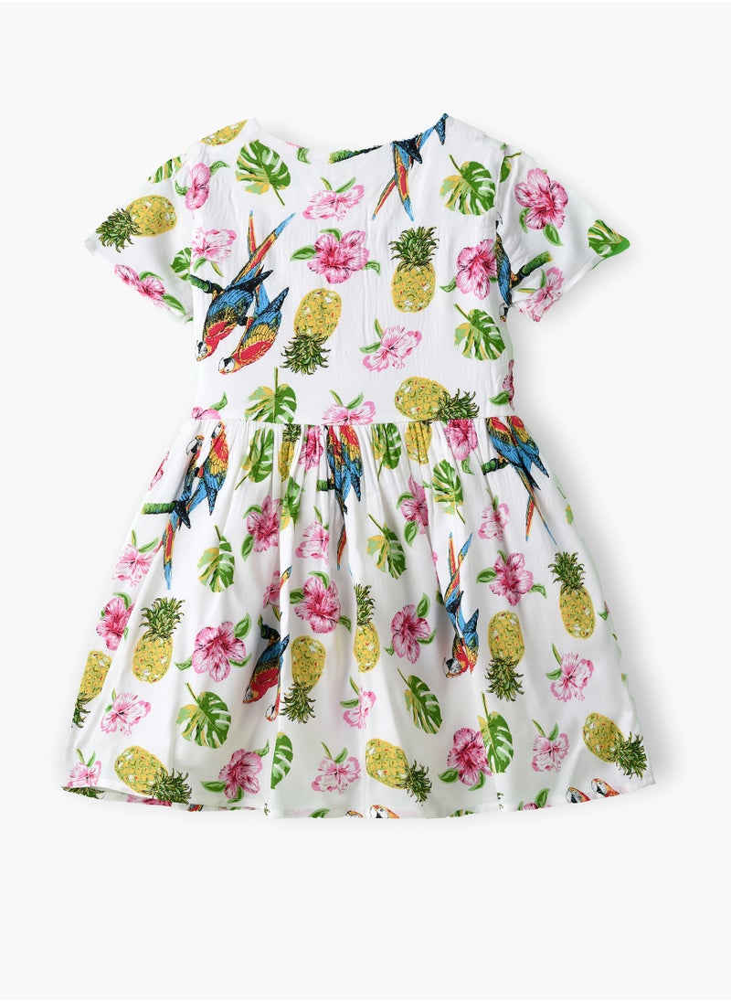 Girls Tropical Print Short Sleeve Party Dress