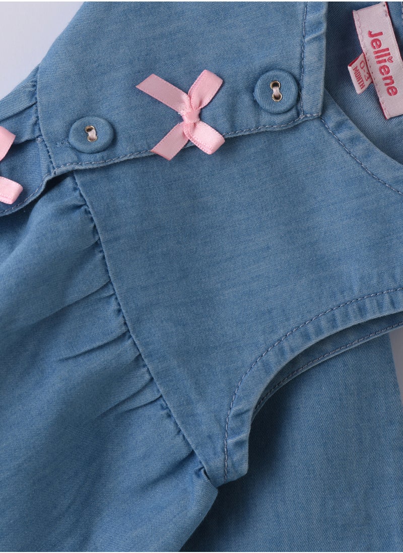 Girls Blue Sleeveless Embroidered Denim Dress