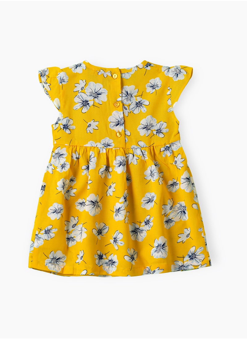 Girls Yellow Floral Flutter Sleeve Dress