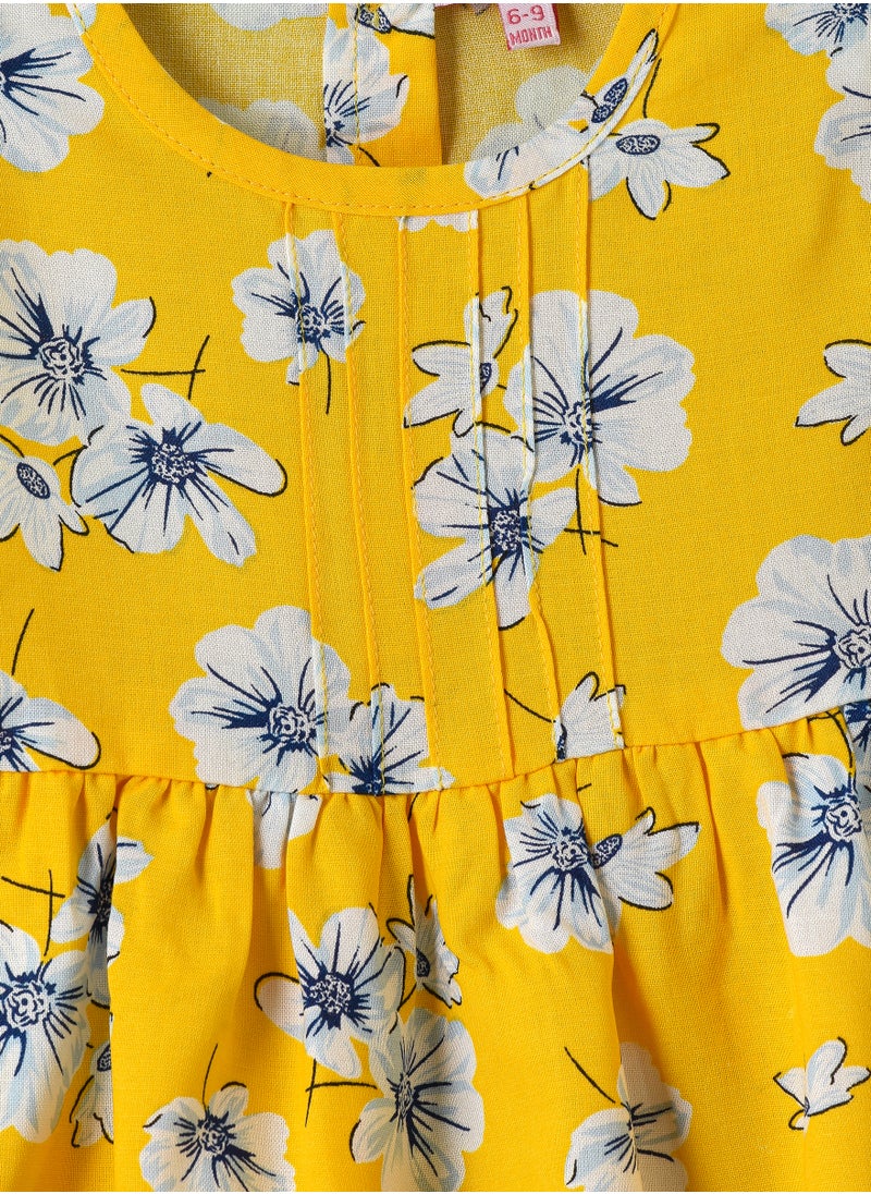 Girls Yellow Floral Flutter Sleeve Dress