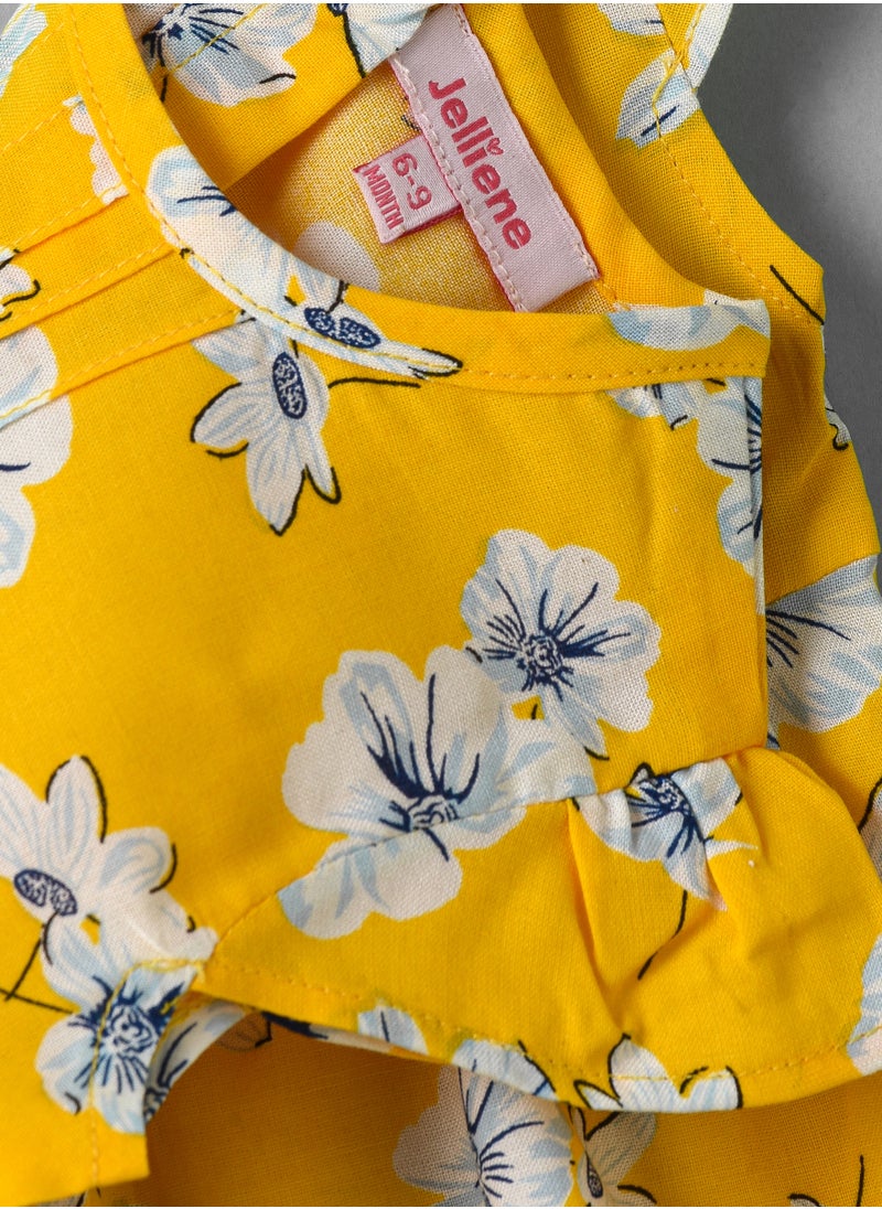 Girls Yellow Floral Flutter Sleeve Dress