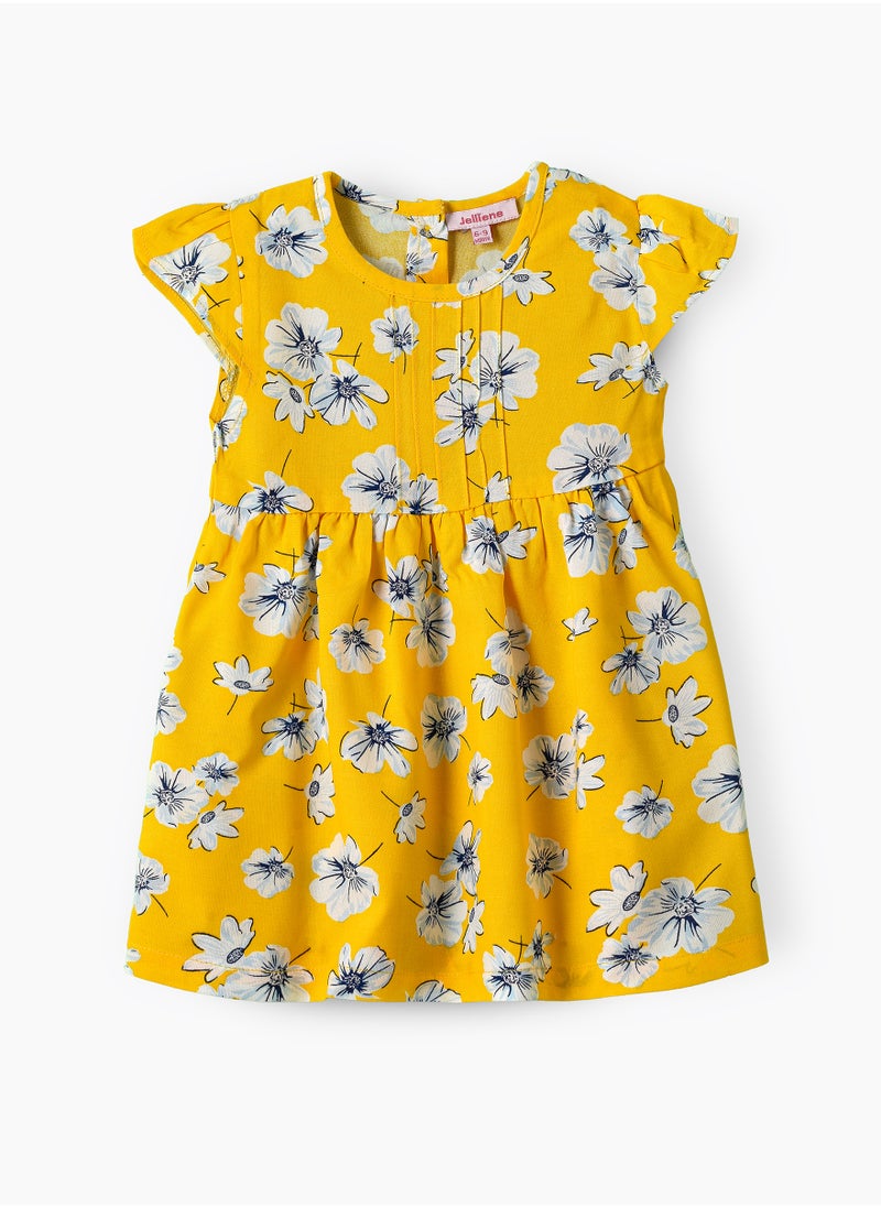Girls Yellow Floral Flutter Sleeve Dress