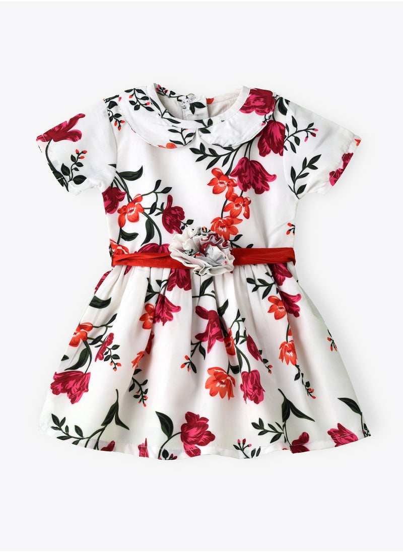 Girls White Floral Fit & Flare Party Dress