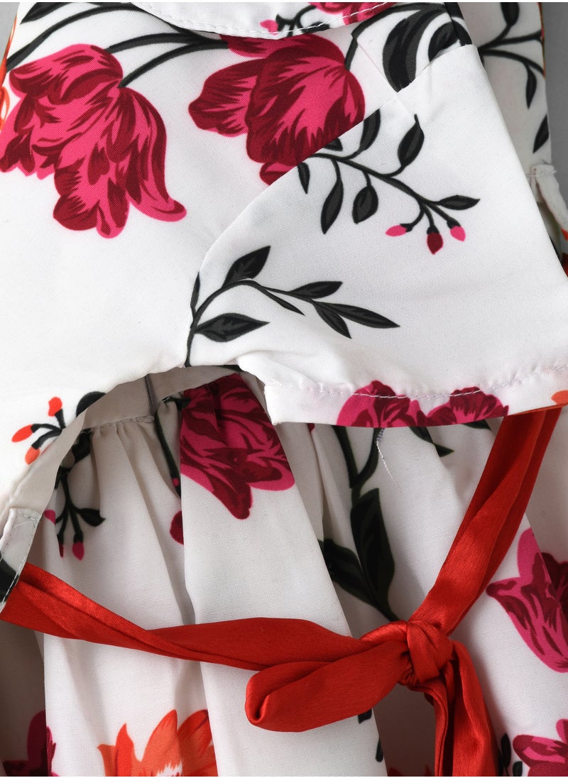 Girls White Floral Fit & Flare Party Dress